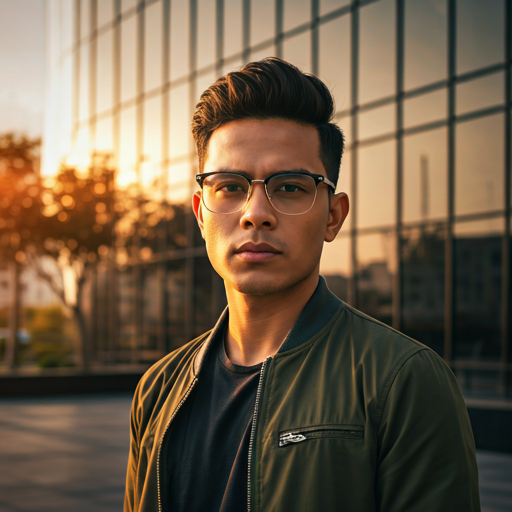 Modelo principal con gafas modernas